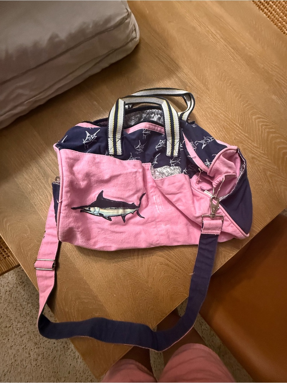 Guy Harvey  Pink & Navy Swordfish Canvas Shoulder Bag - Unbranded